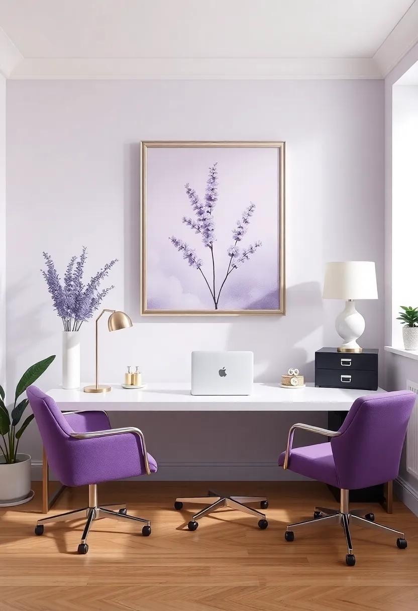 Elevate Your Workspace with Elegant Lavender Artwork and Platinum frames