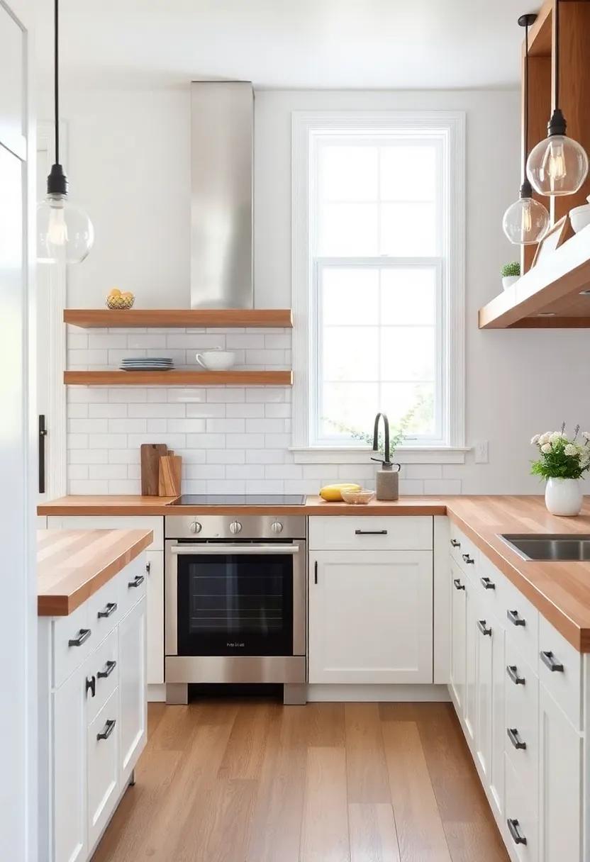 The Charm of Open Shelving Against Butcher Block surfaces