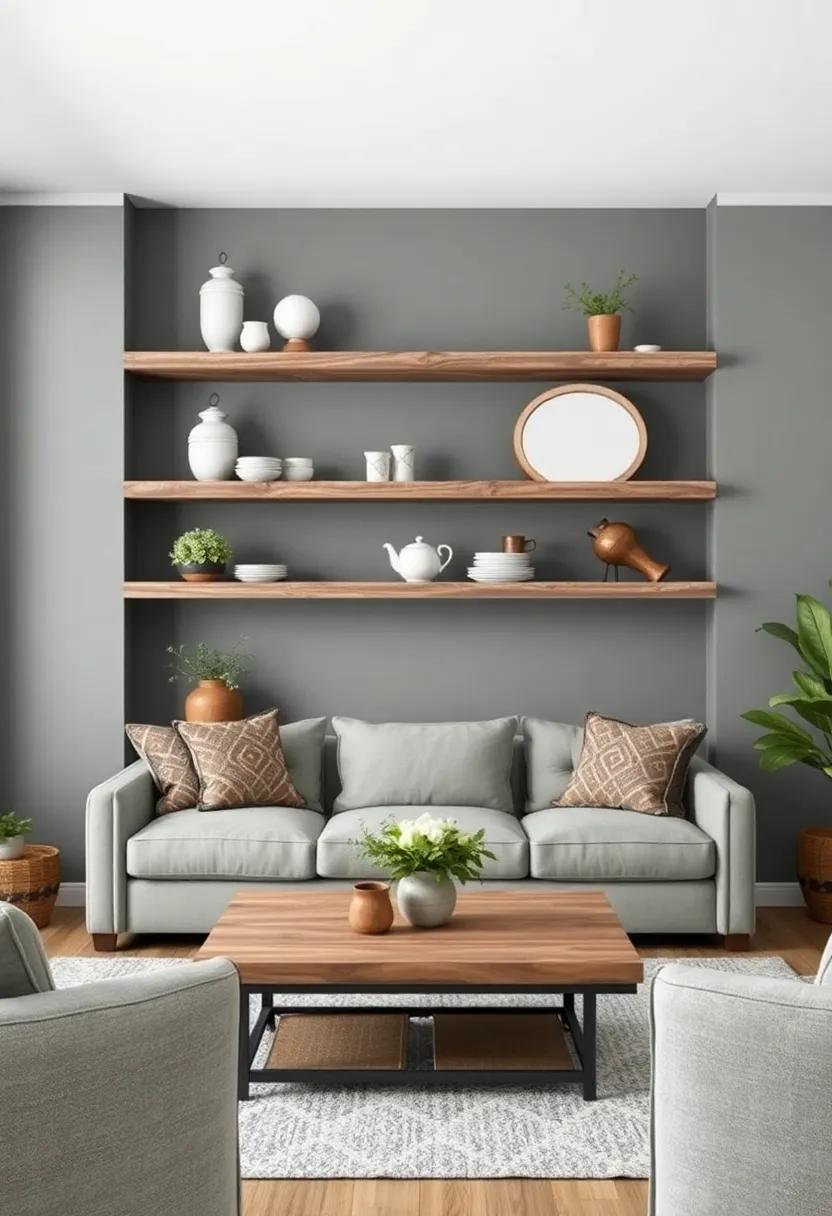 Rustic Charcoal Gray ​Shelving for‌ Displaying Farmhouse⁤ treasures