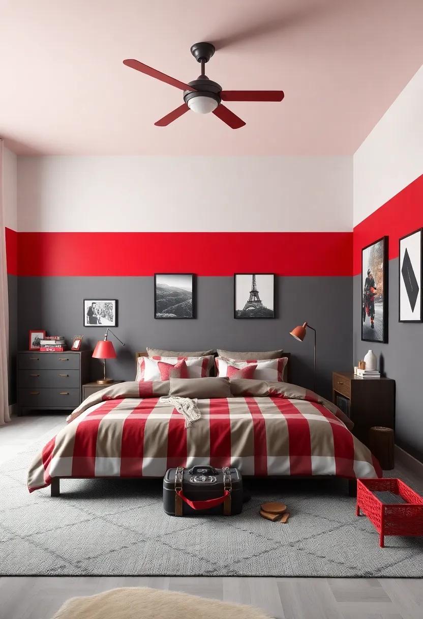 Color Palette‍ Choices: ⁤Bold Reds and ‌Smoky Grays in Room ⁤Design