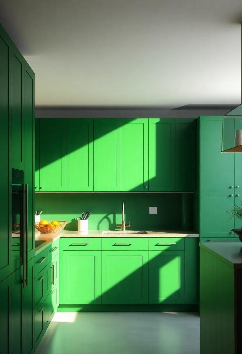 creating Contrast: ‌The Role of Lighting in Showcasing Green Cabinets