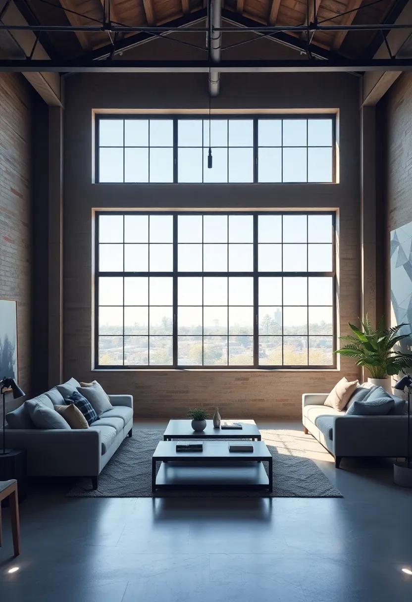 Embracing⁤ Natural Light Through Expansive Open Windows ⁢in Industrial Living Rooms