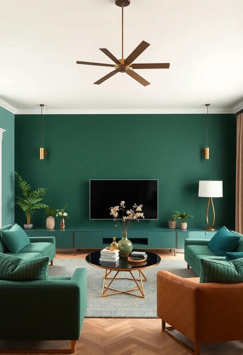 Transforming⁣ Your Living ​Room with Deep Emerald and ⁣Gold Accents