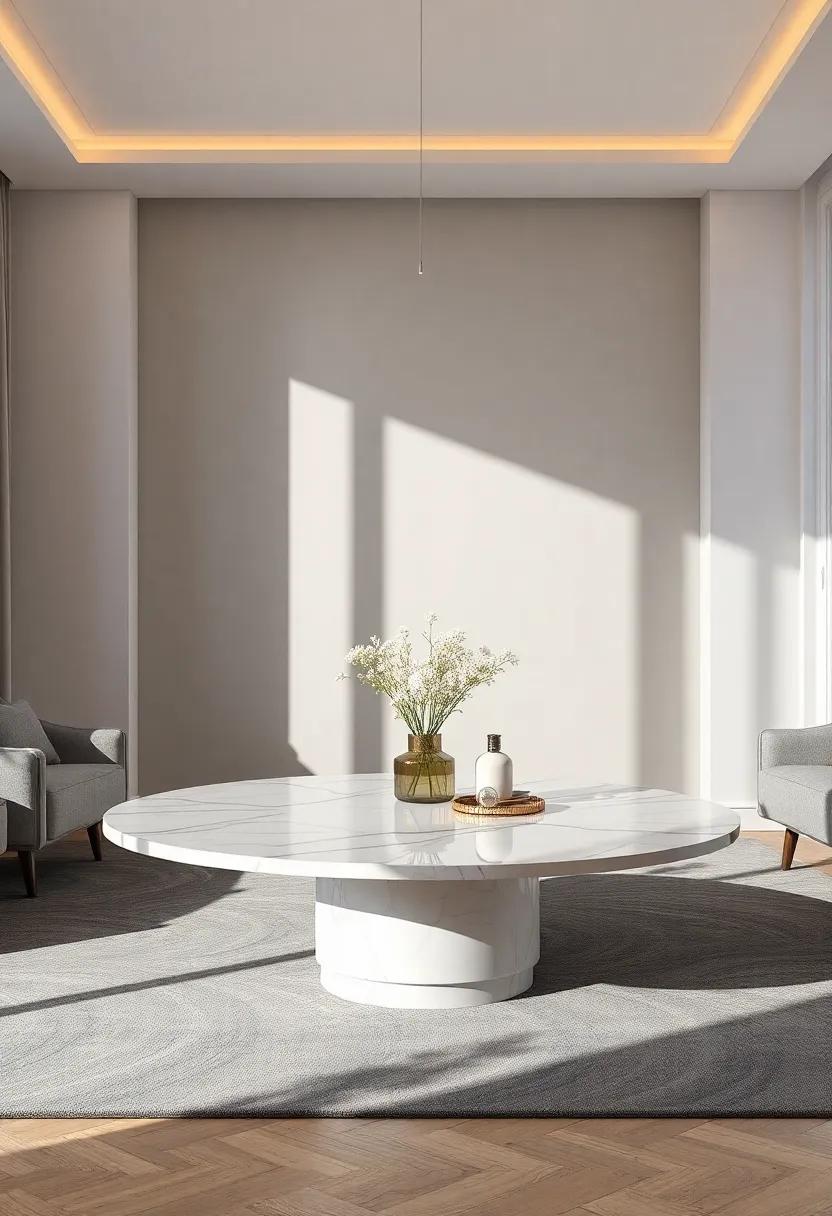 Elegant Coffee Tables: invest in a sleek marble or glass coffee table that becomes a stunning focal point in your living room