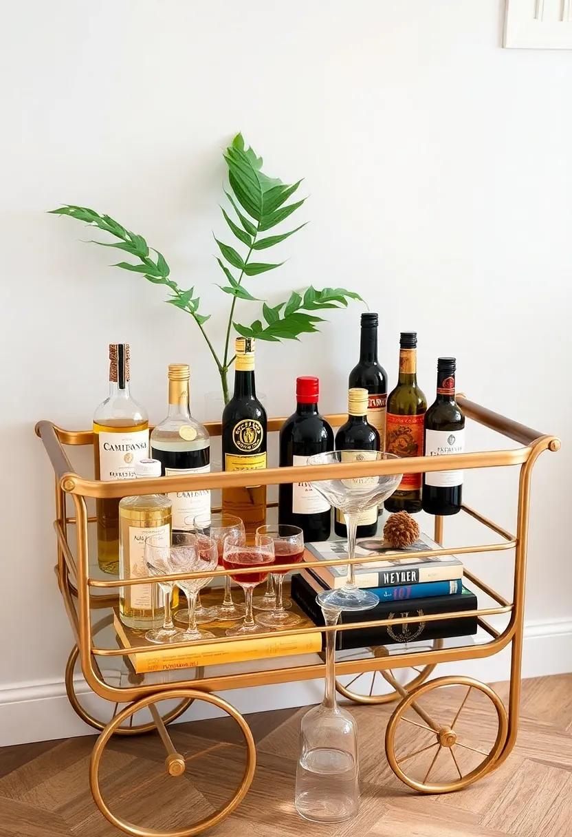Stylish Bar Carts: Introduce a vintage or modern bar cart stocked with fine spirits, glassware, and ⁤cocktail books for an‍ element of sophistication