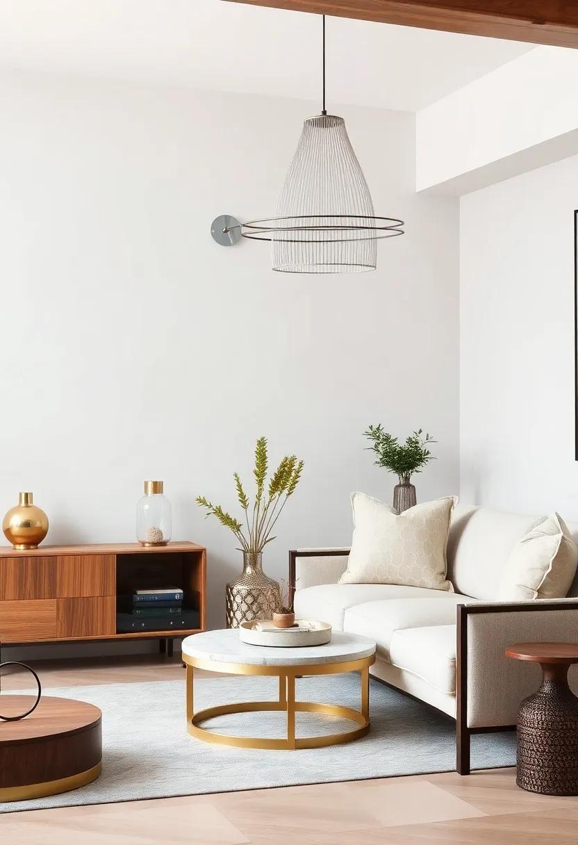 Mix Metals and Finishes: Combine brass, silver, wood, and glass elements to create a dynamic interplay of textures