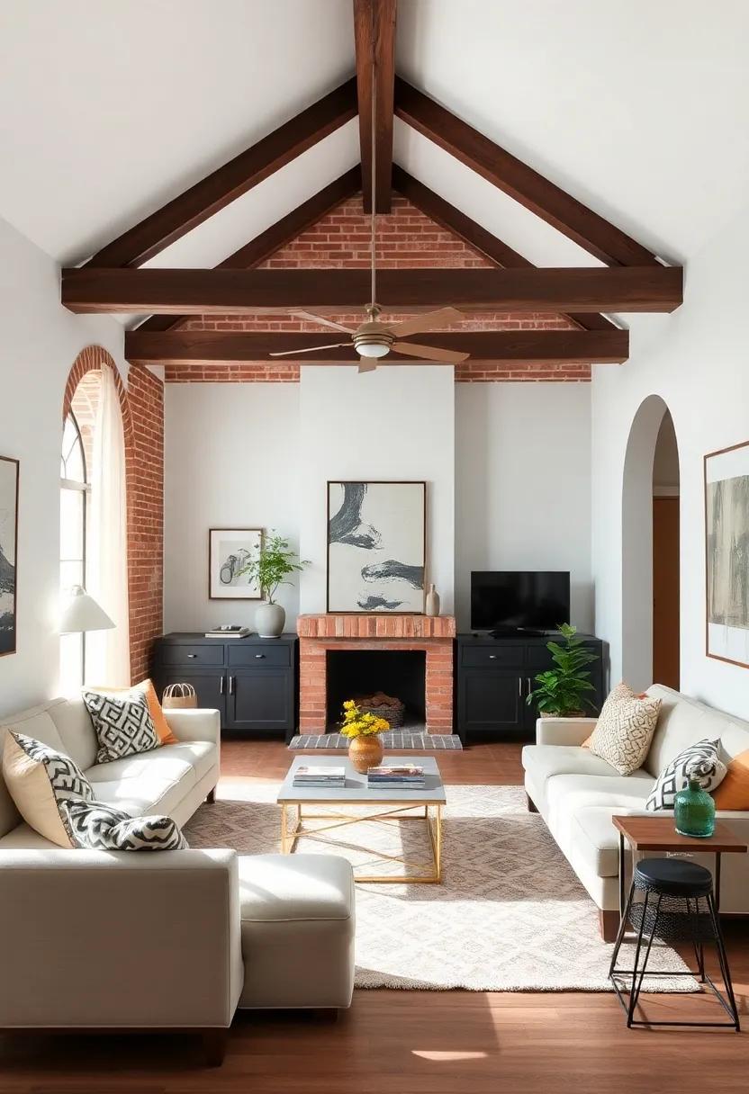 Emphasize Architectural Features: Highlight unique aspects of your home like exposed beams or brick walls with focused decor choices