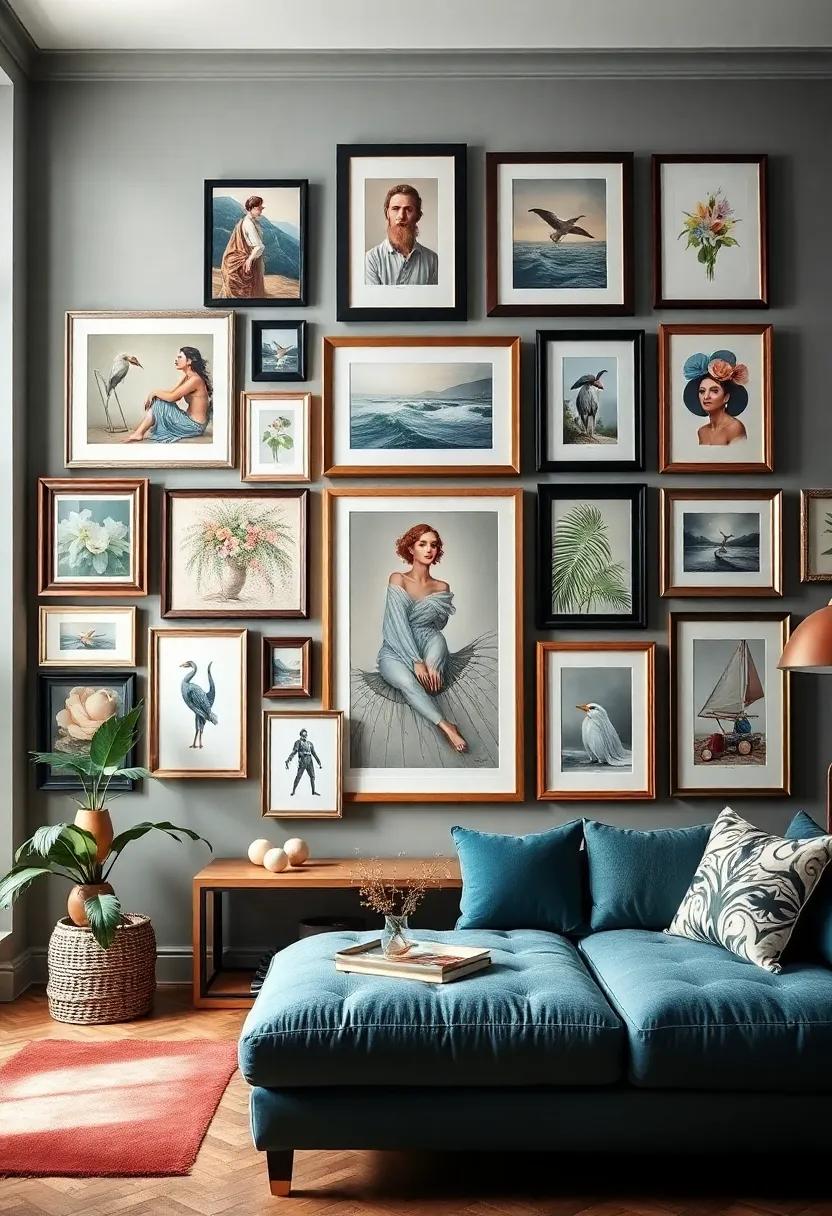 curate an Art Gallery Wall: Collect eclectic artwork and photographs in mismatched frames to make a stunning visual statement