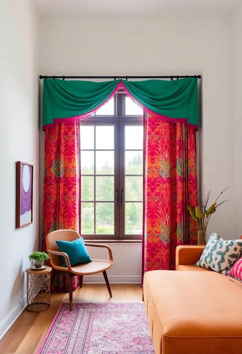 Use Bold Curtains: Opt for vibrant, patterned window treatments that frame your view and tie together the room's color scheme