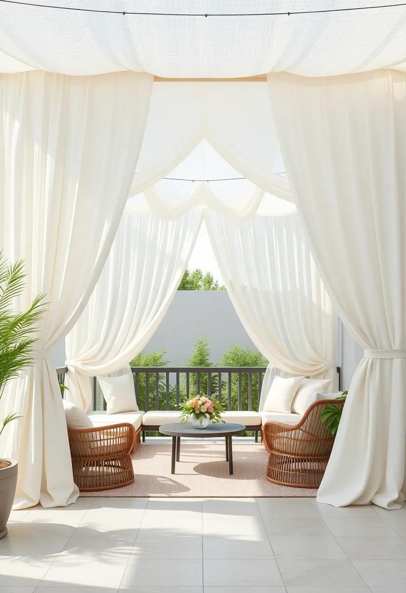 curtain Canopy: Create a dreamy canopy effect​ over a ​lounge area with layered‍ curtains, perfect for resting ​and relaxing