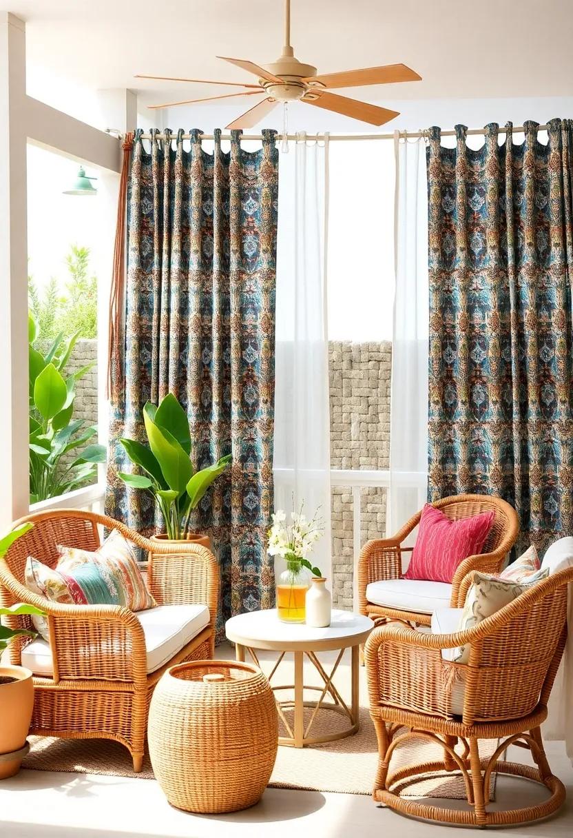 Embrace Boho Chic: ⁣Layer colorful, patterned outdoor curtains with rattan furniture for an⁢ eclectic, inviting vibe