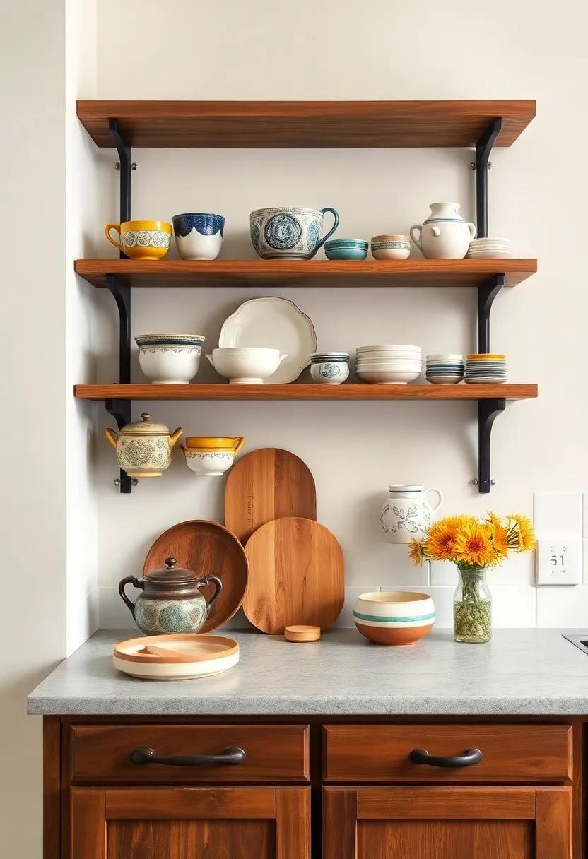 Colorful⁢ Ceramics: Highlight your collection of beautifully ⁤crafted ceramics⁢ on open shelving,⁢ transforming‍ your kitchen into a work of art