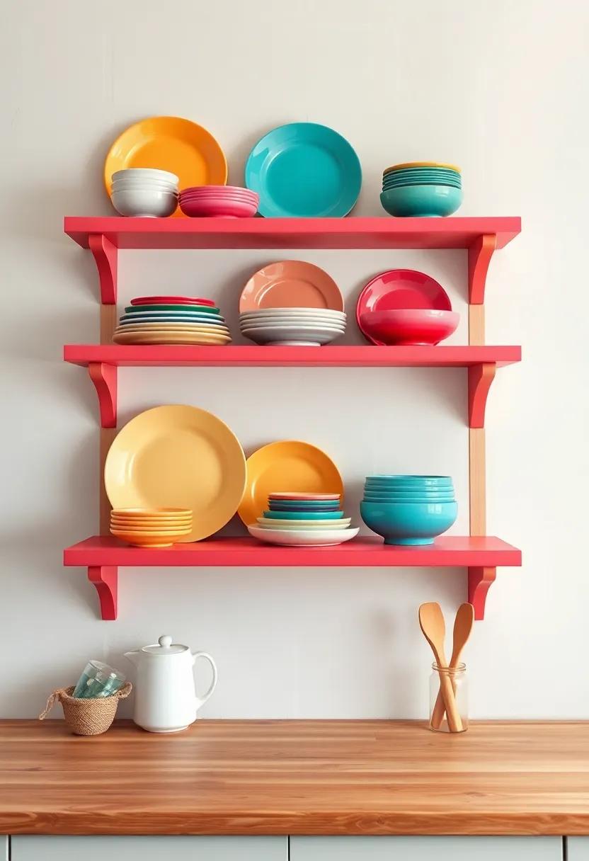 Colorful Plates: Let ‍your​ vibrant dish collection shine on brightly painted shelves that contrast beautifully against a‍ neutral ​backdrop