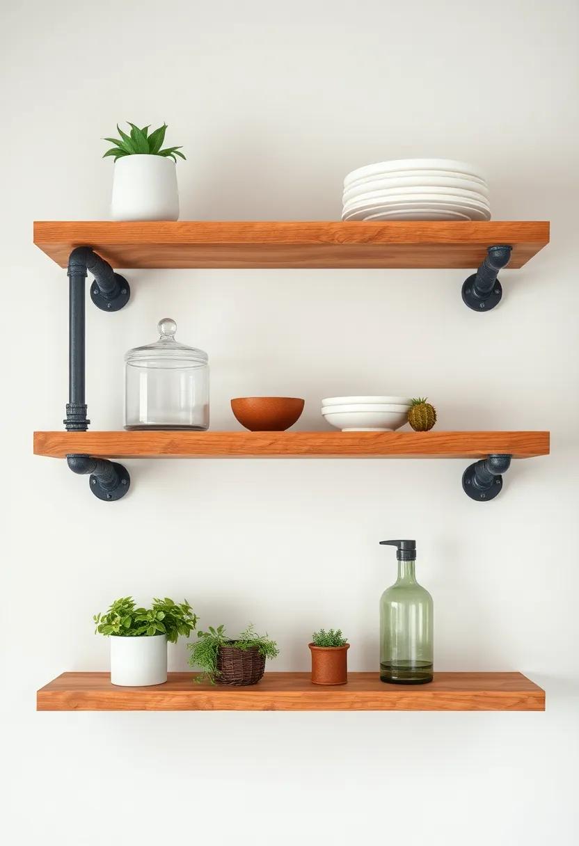 Rustic Pipe Accents: Incorporate industrial style by pairing ‌wooden shelves​ with⁢ metal pipe brackets, adding a modern twist to your rustic kitchen