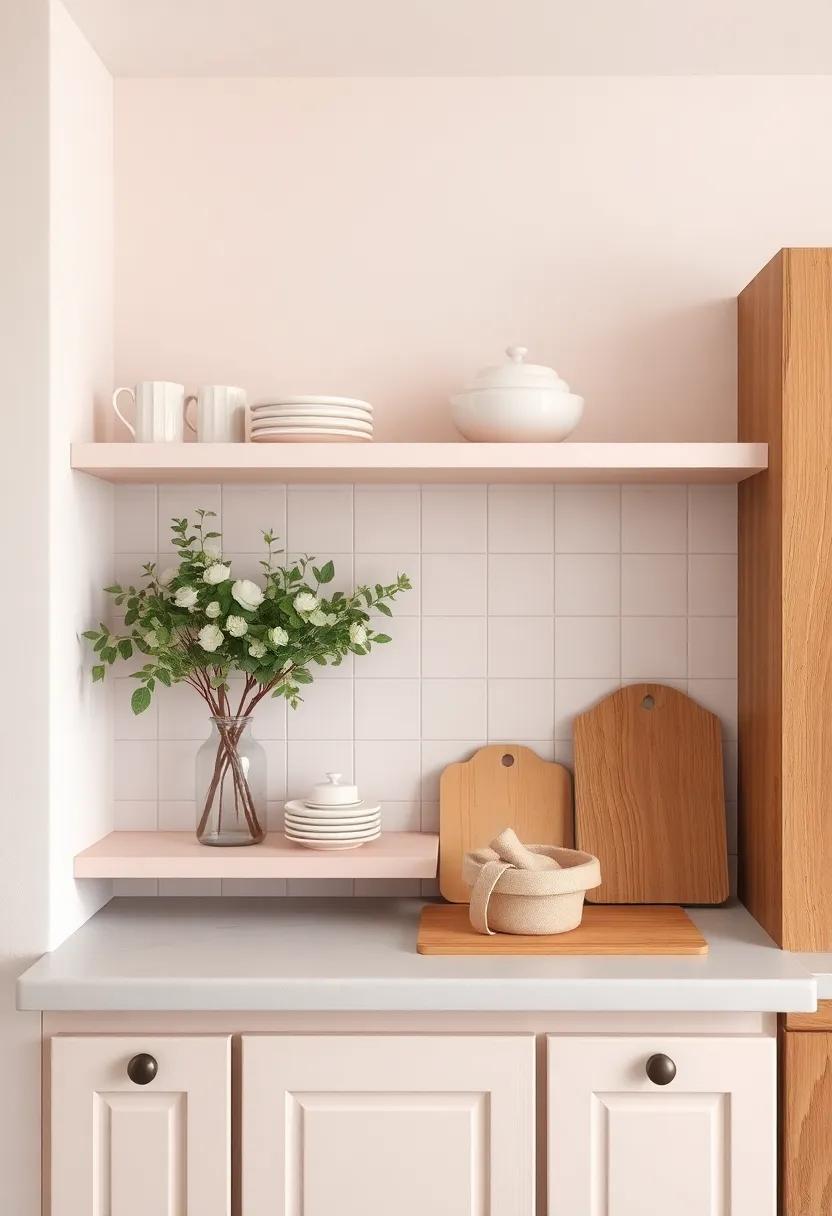 Soft Pastels: choose shelves painted ⁢in soft pastel hues, enhancing your rustic kitchen with a gentle romantic touch
