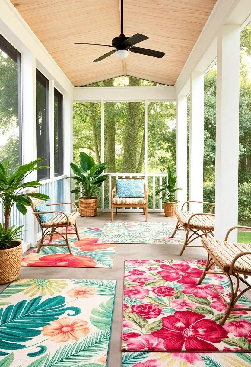 Tropical Vibes: brighten your space with vibrant⁣ floral or⁣ palm-printed rugs that transport you to a lush garden paradise