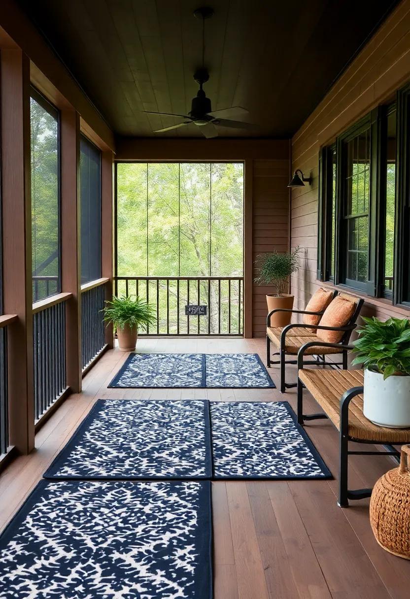 Contrast and Balance: Choose rugs with contrasting patterns to highlight your porch's overall design, ⁢enhancing sophistication and⁤ balance