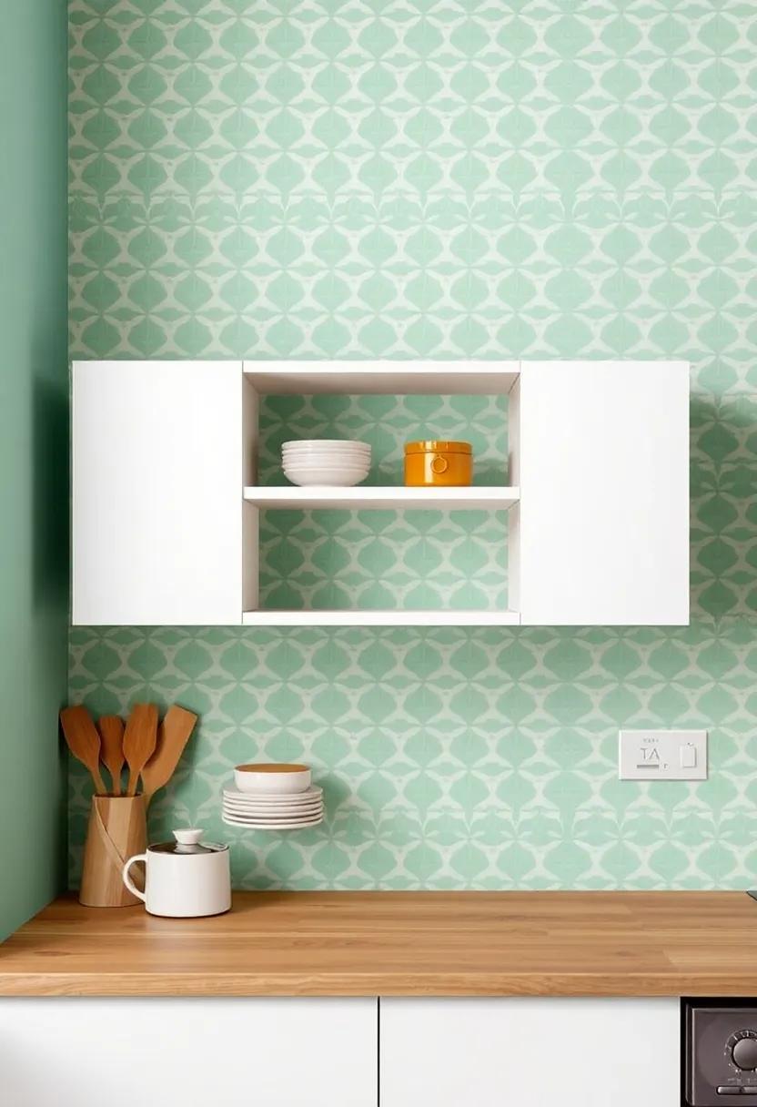 Boldly Patterned⁤ Wallpaper Behind Shelves for a Unique Feature