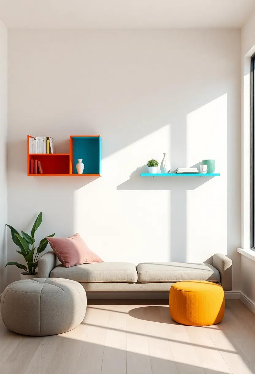 Brightly colored ⁤shelves ​that add a ⁣fun pop against a neutral wall