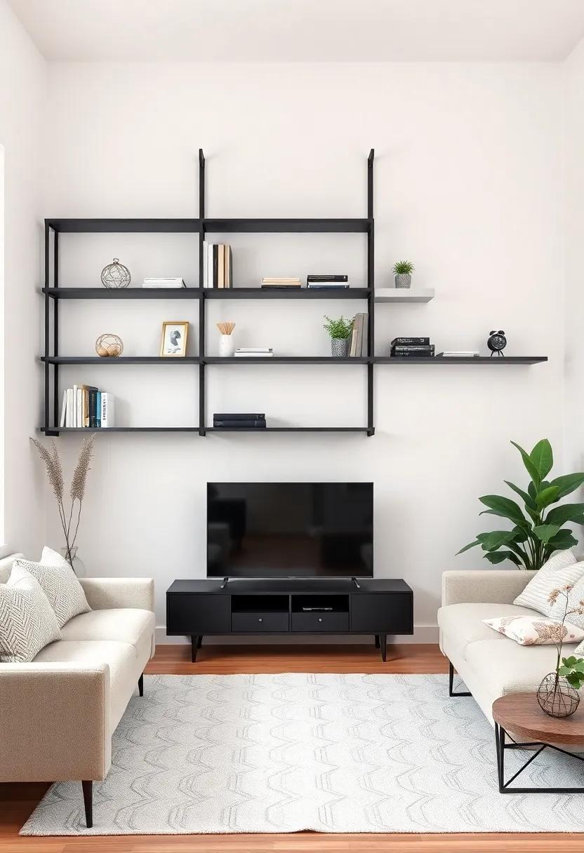 Geometric metal shelves ‍painted in a matte black for a ⁢modern industrial vibe