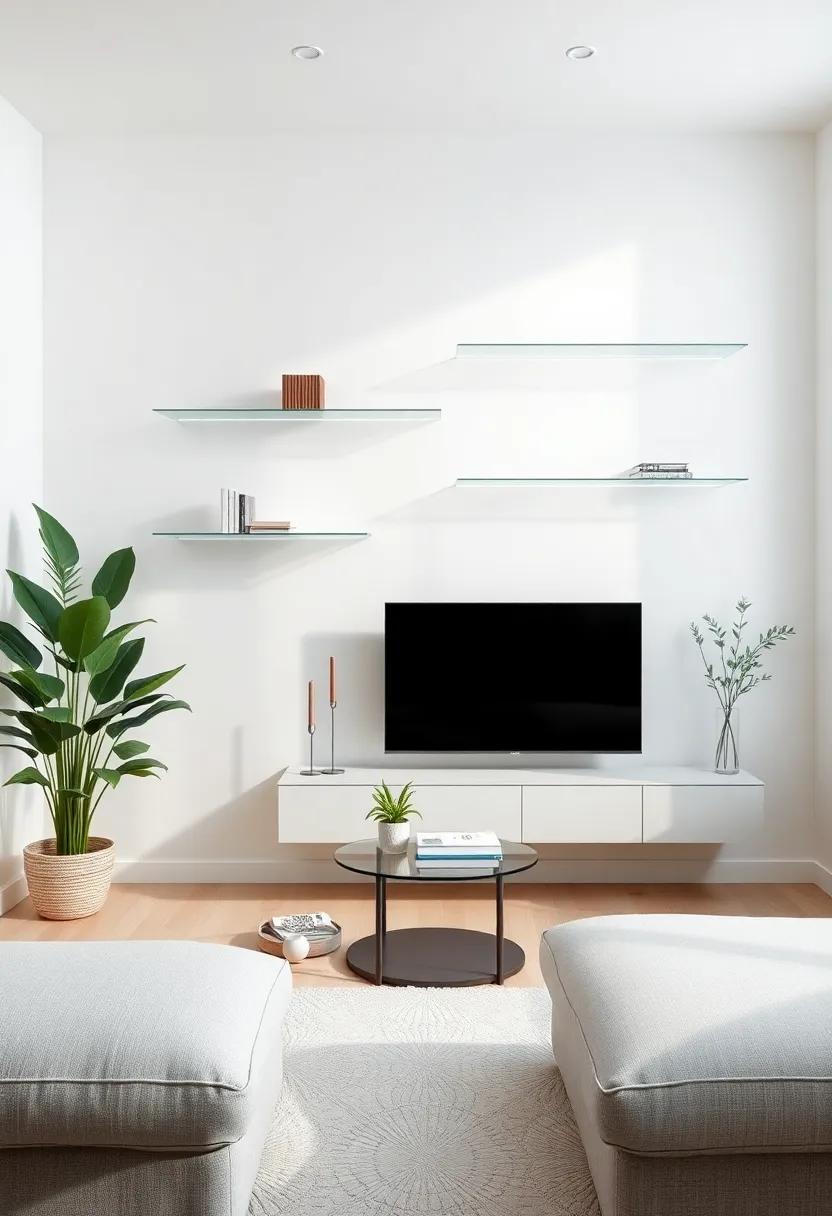 Slim acrylic shelves‌ that create an⁣ illusion of​ transparency, making⁤ the room ‌feel ⁢more spacious