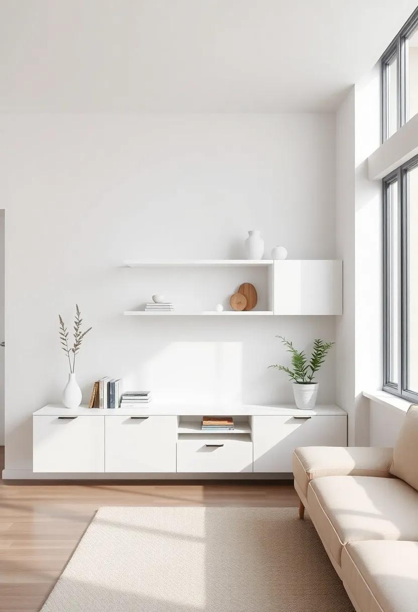 White,sleek,and simple shelves that pair beautifully with ‌a bold accent wall