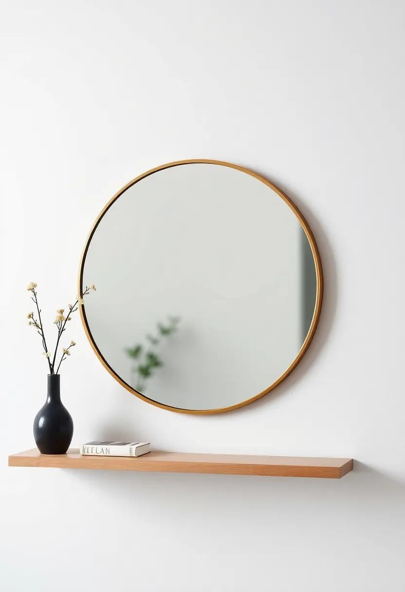 A Gold-Trimmed Round Mirror: This stunning piece ​combines elegance‌ and simplicity, perfect for reflecting light and adding a hint⁤ of luxury ⁢to your⁤ compact living area
