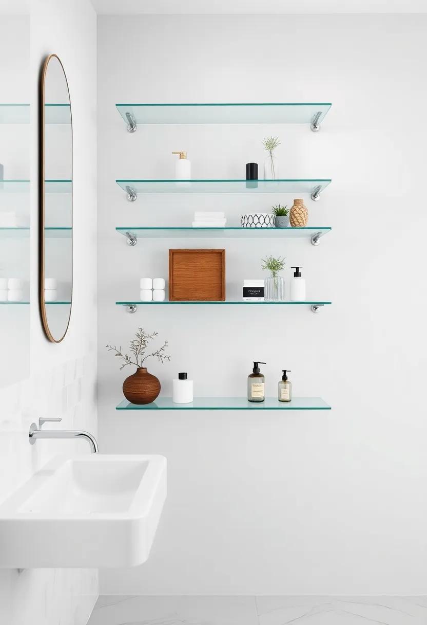 use tempered glass ‌shelves ‍to create an ⁣airy ⁣feel while showcasing ⁤curated ​decor pieces and essentials