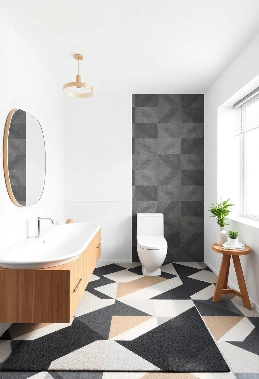 Use geometric patterns in your textiles, like ‍rugs or shower curtains, to add a modern graphic appeal