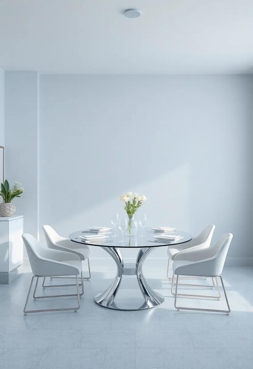 Elevate Your Space: Chic High-End Dining Room in Serenity of Pastel Blue and Silver