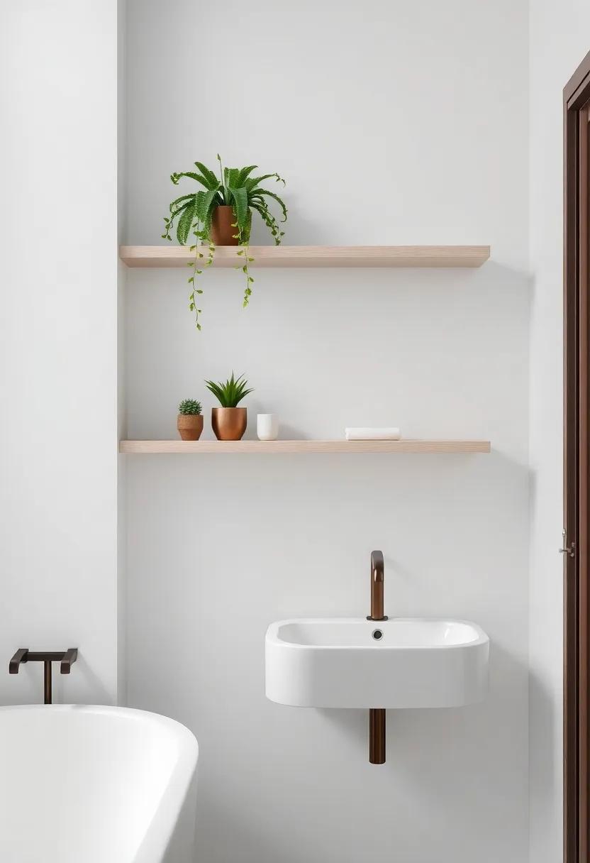 Use Floating Shelves: Optimize space and display decorative items or lush plants on floating shelves, adding both functionality and style to your bath area