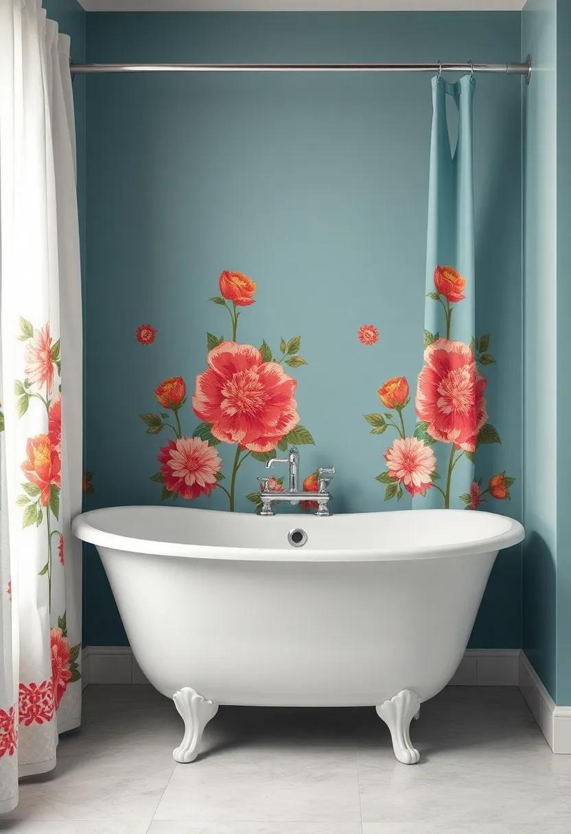 Colorful Curtains: Choose bold, vintage-inspired shower curtains featuring floral prints ​or geometric designs⁢ to play up the decor