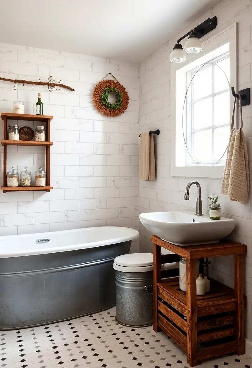 Farmhouse Style Accessories: Incorporate galvanized tubs, ⁢wooden crates,⁣ and mason jars to create a charming farmhouse-inspired bathroom