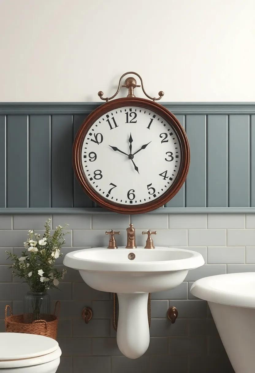 Old-fashioned clocks: ⁢hang a vintage-style wall clock to add whimsy and a⁤ functional touch to your bathroom