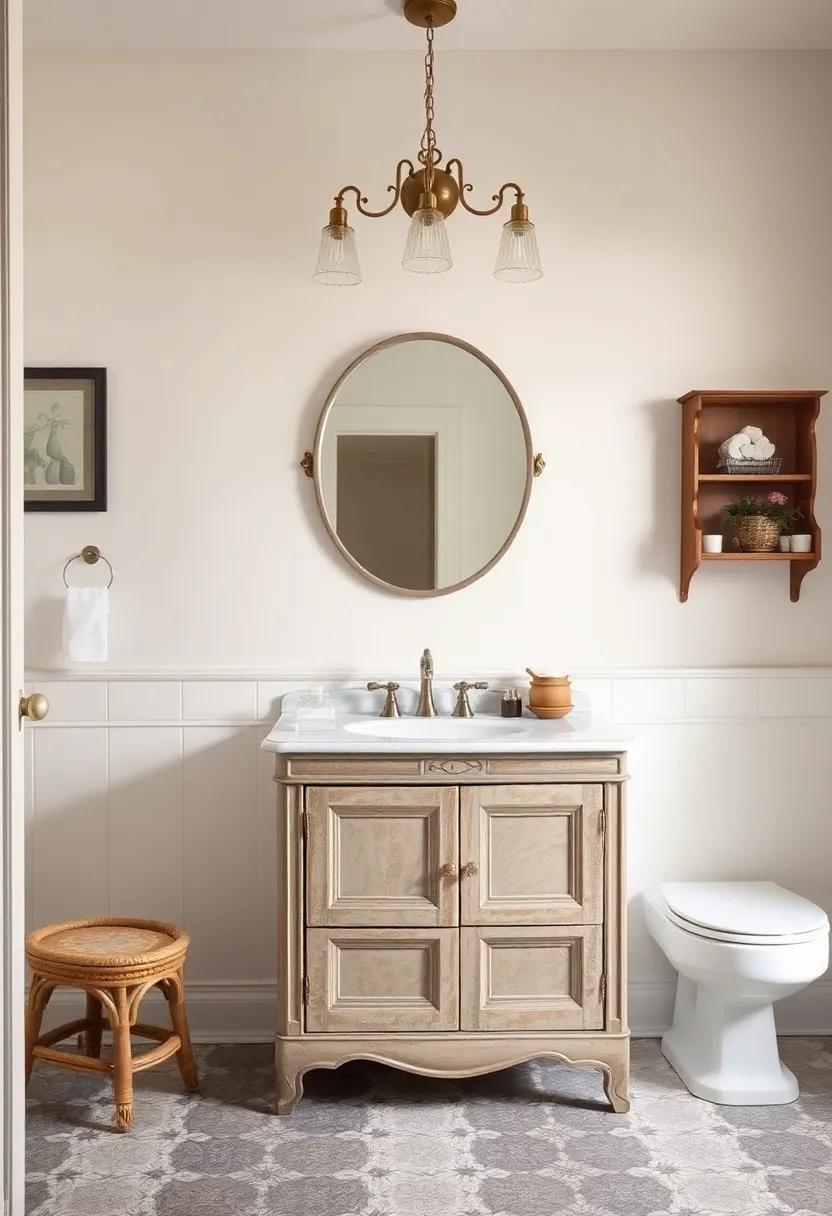 Vintage Furnishings: Incorporate antique cabinets or side tables that deliver both storage and elegance to your bathroom setup
