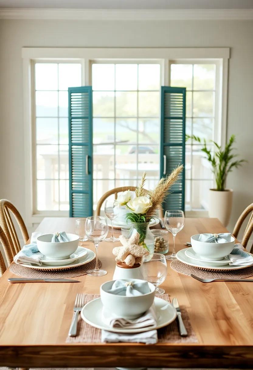Beachy Table ‍Settings: Set⁤ your dining table with ⁢beach-themed plates, napkins, and centerpieces for⁢ a cohesive coastal dining‍ experience