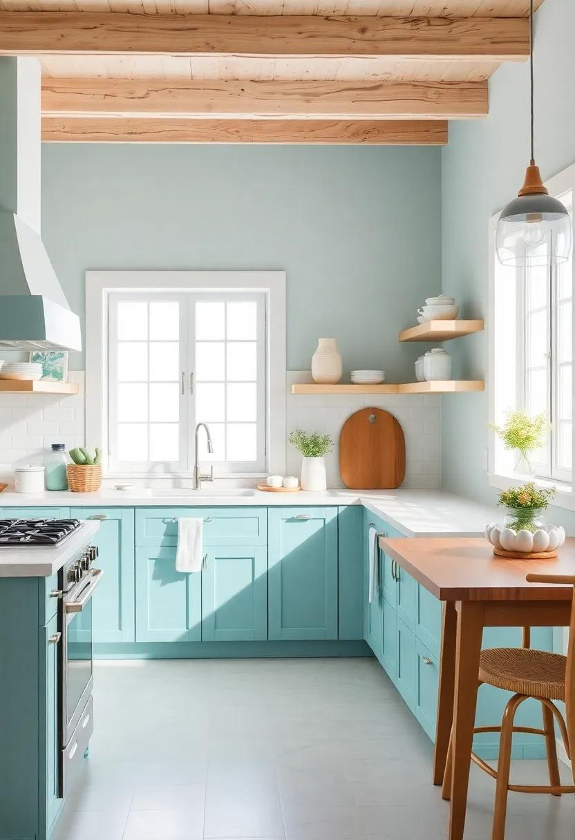 Coastal Color Palette: Opt for soft pastels like teal, sand, and ocean blues to create a serene kitchen atmosphere ‌that mimics a beach day
