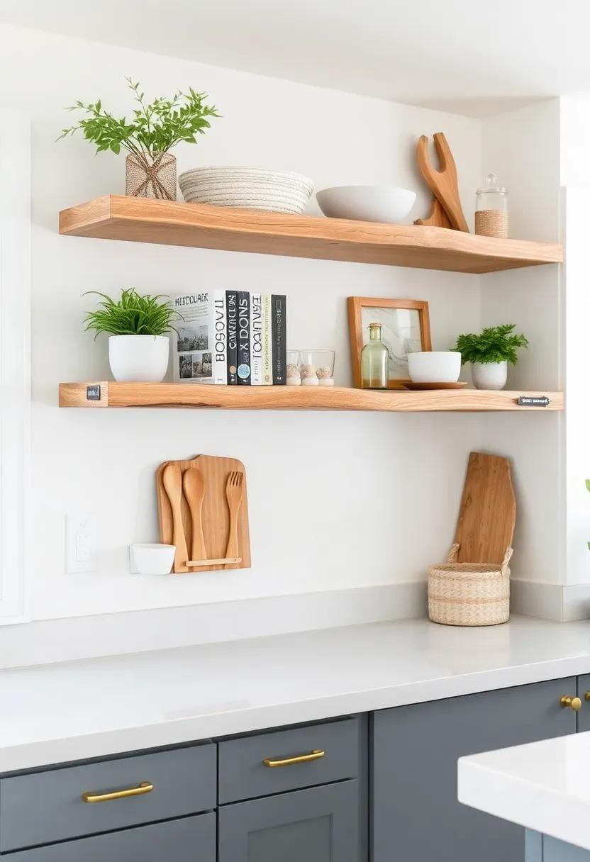 Driftwood Shelves:⁣ Install driftwood shelves to display⁢ cookbooks, plants, or decorative items, blending the beauty of nature with functionality