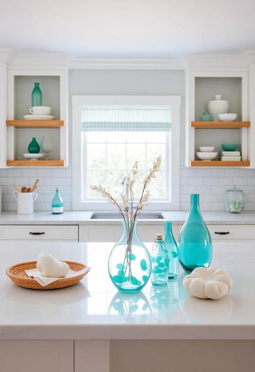 Embrace Sea‍ Glass Accents: Use sea ​glass ⁢vases and accessories to add a pop‍ of color reminiscent of ocean waves and sandy shores