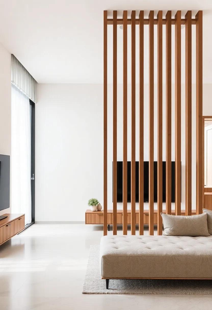 Wood Slat⁢ partitions: Use vertical wood slats to create a semi-open division ⁢that adds texture⁤ while maintaining flow