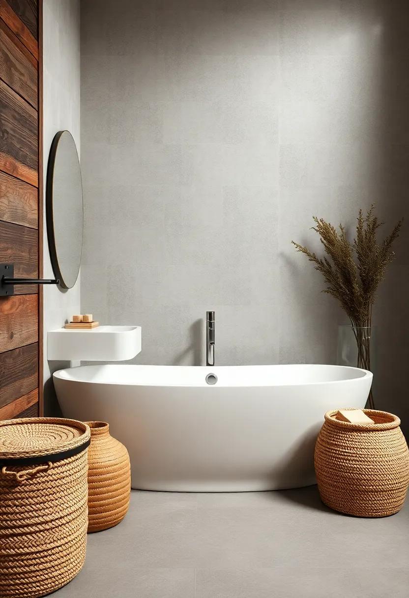 Earthy Textures: Mix textures through woven baskets, matte tiles, and raw wood finishes to create a tactile and visually interesting space