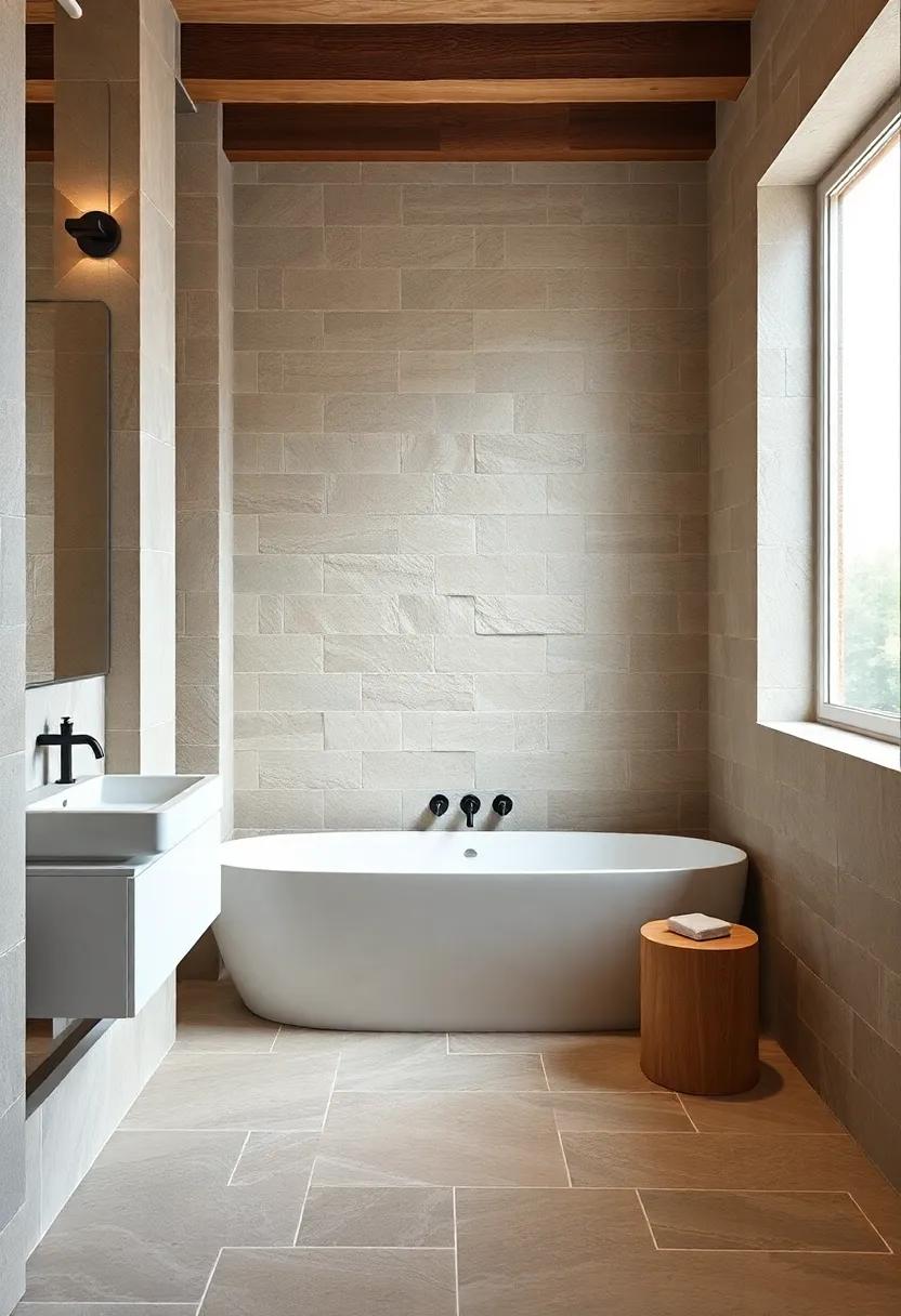 Natural Stone Accents: Incorporate natural stone into walls or flooring to create a grounding, earthy vibe that complements contemporary elements
