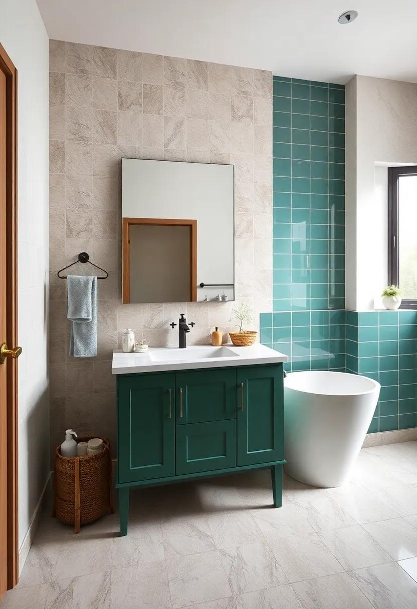 Neutral Bathrooms with a punch:​ Use a neutral base with ⁢one or two bold accents, like an emerald green vanity or navy blue tiles, for a contemporary twist