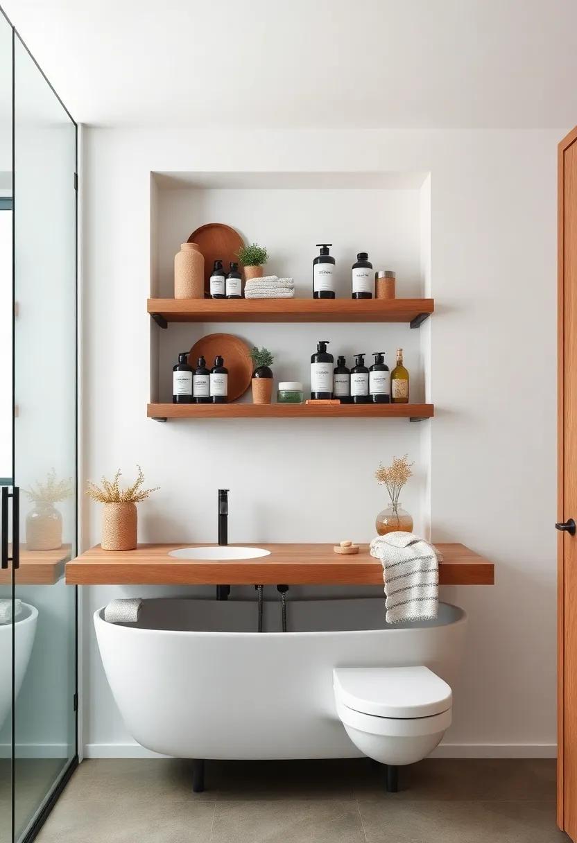 Open​ Shelving: install open shelving to display organic bath products and rustic decor, merging practicality with aesthetic appeal