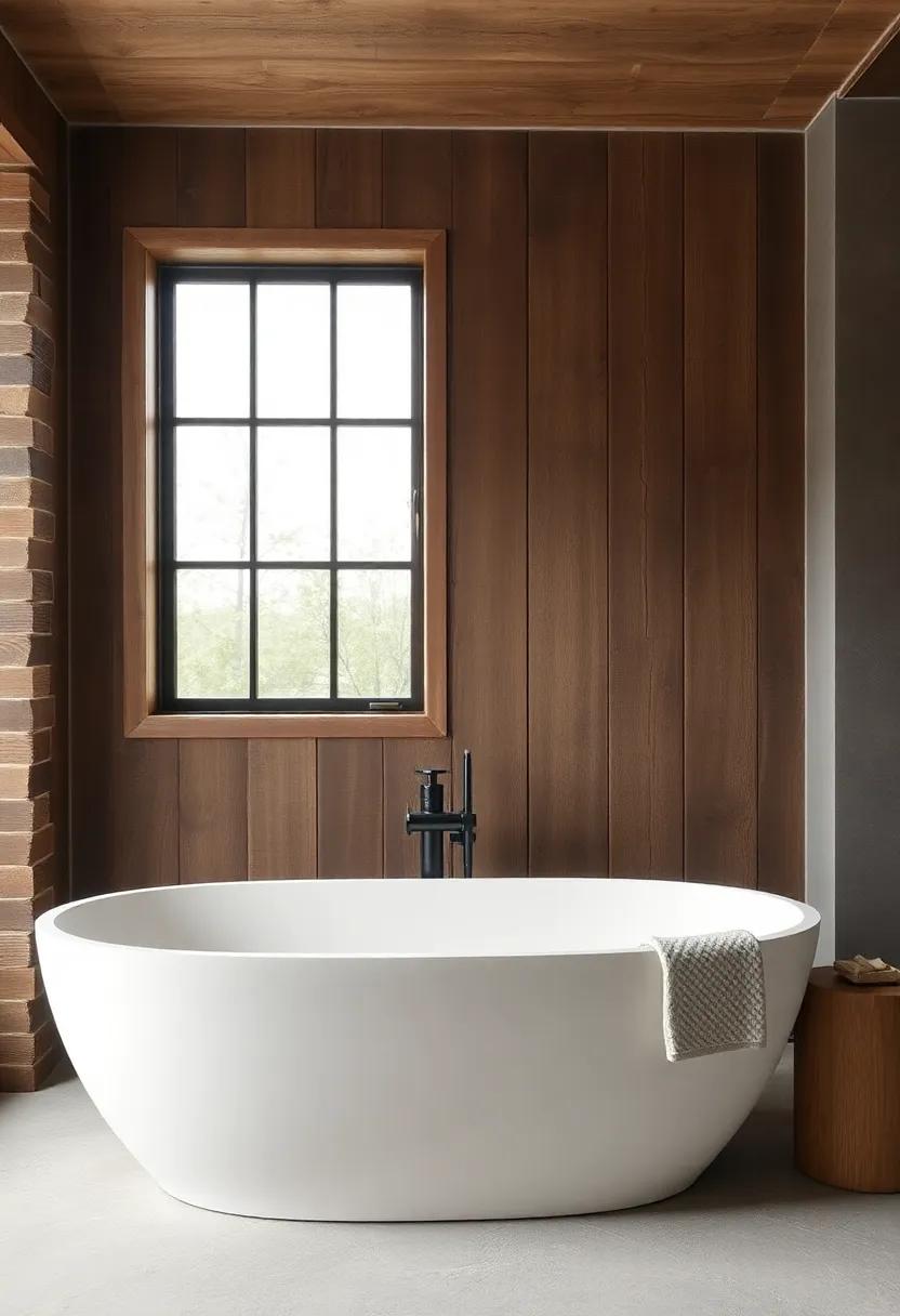 Statement‌ Bathtub: Make your‍ bathtub a visual centerpiece ⁤with a‍ unique shape or finish that stands out against‌ rustic backgrounds