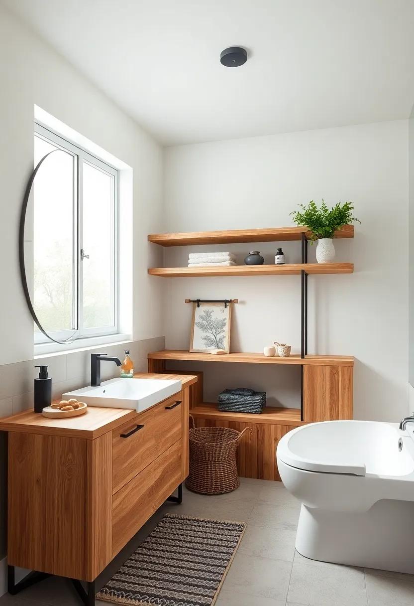 Wood​ Accents: Add wooden ⁣shelves or cabinetry for functional storage that also highlights rustic elements throughout ⁣the bathroom