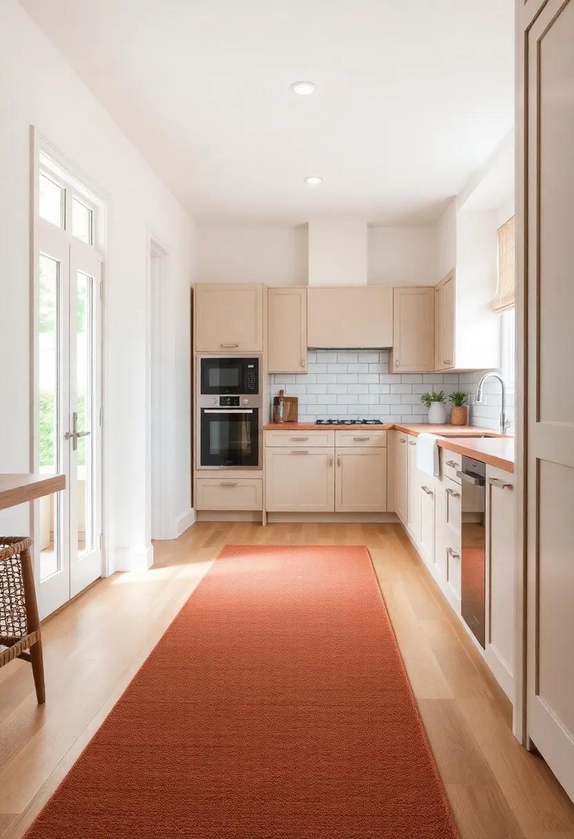 Warm ⁣Hued Carpet⁣ Runners adding Comfort‍ to ‍Your ​Cottage Kitchen