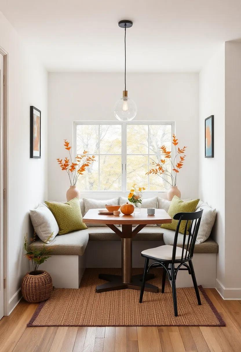 Cozy nook: Create a small dining nook with a bench​ and cushions⁢ for informal gatherings and intimate ⁣meals