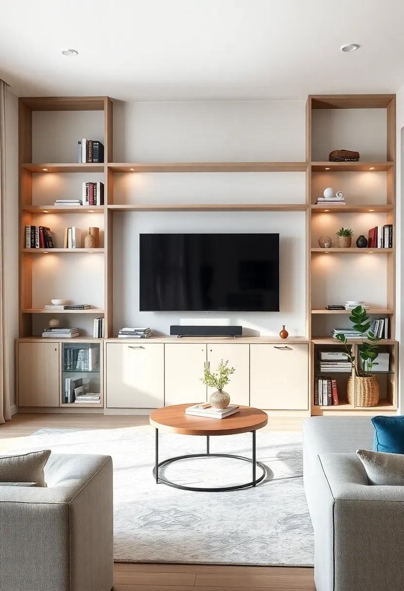 Entertainment Center: Design a ​media wall‌ that serves as a stylish focal point, equipped with‌ bookshelves and display space for both living room⁢ and dining⁤ area essentials