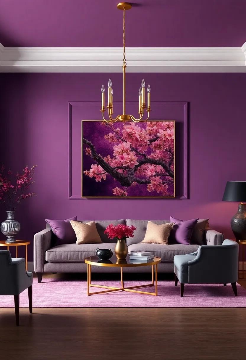 Royal ⁣Palette: Elevate your space with regal plum, glimmering gold,⁢ and charcoal gray, ⁣crafting an atmosphere of elegance and ​majesty